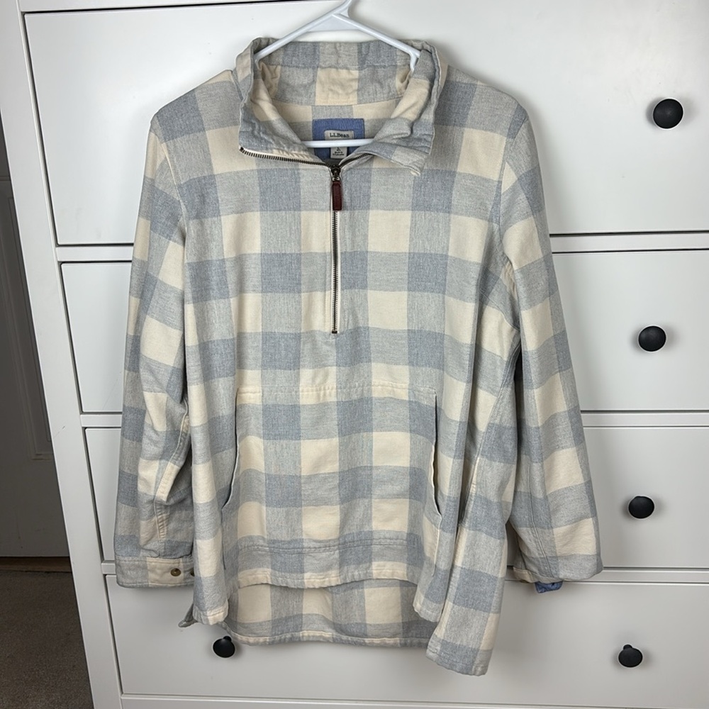 L.L. Bean Cream and Light Gray Plaid Pullover Shirt